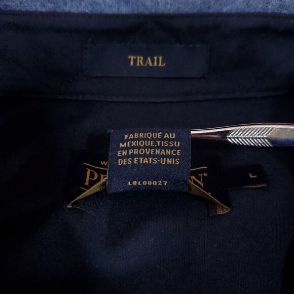 Pendleton Mens Size Large Trail Shirt Blue Virgin Wool Button Up Elbow Patch - Picture 10 of 14